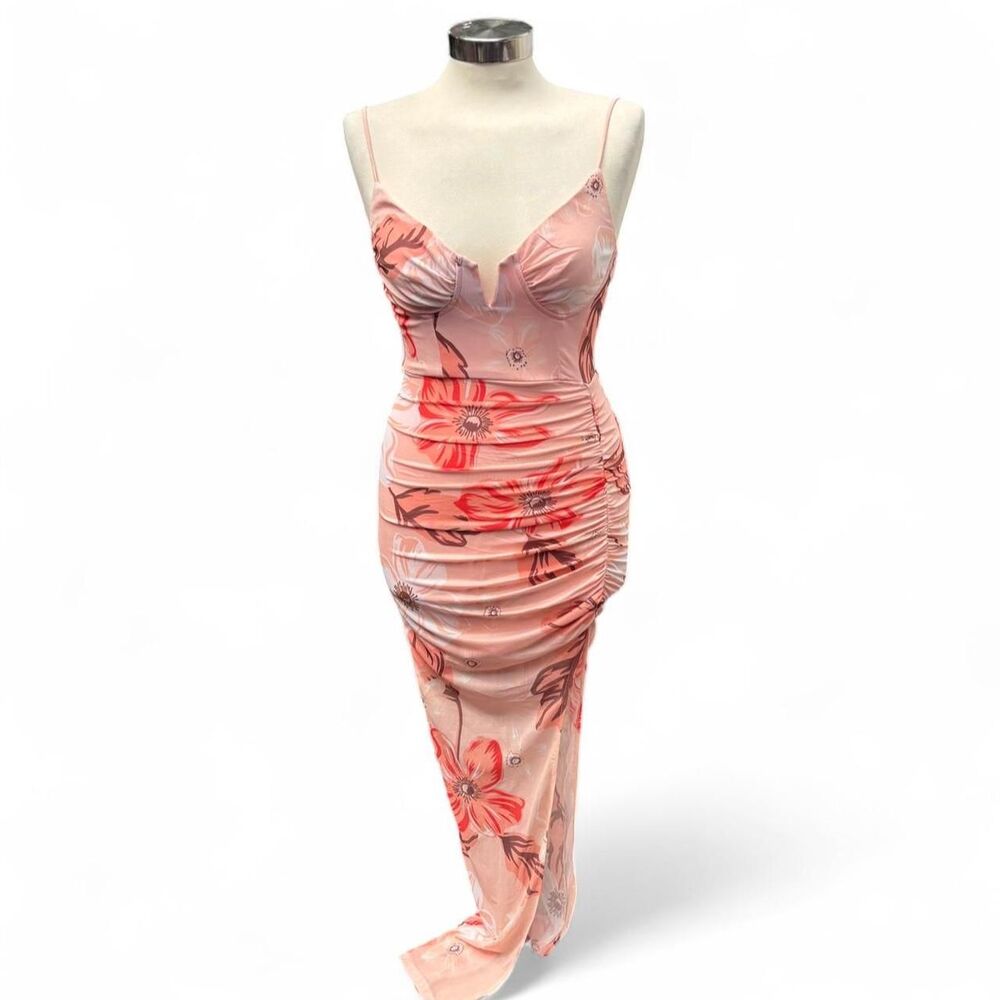 NWT Here Comes The Sun Pink Floral Ruched Maxi Dress - S